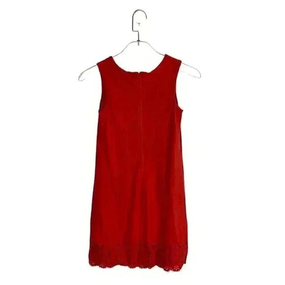 By & By Red Faux Suede Shift Dress Girls 10 Laser Cut Hem - Picture 2 of 5